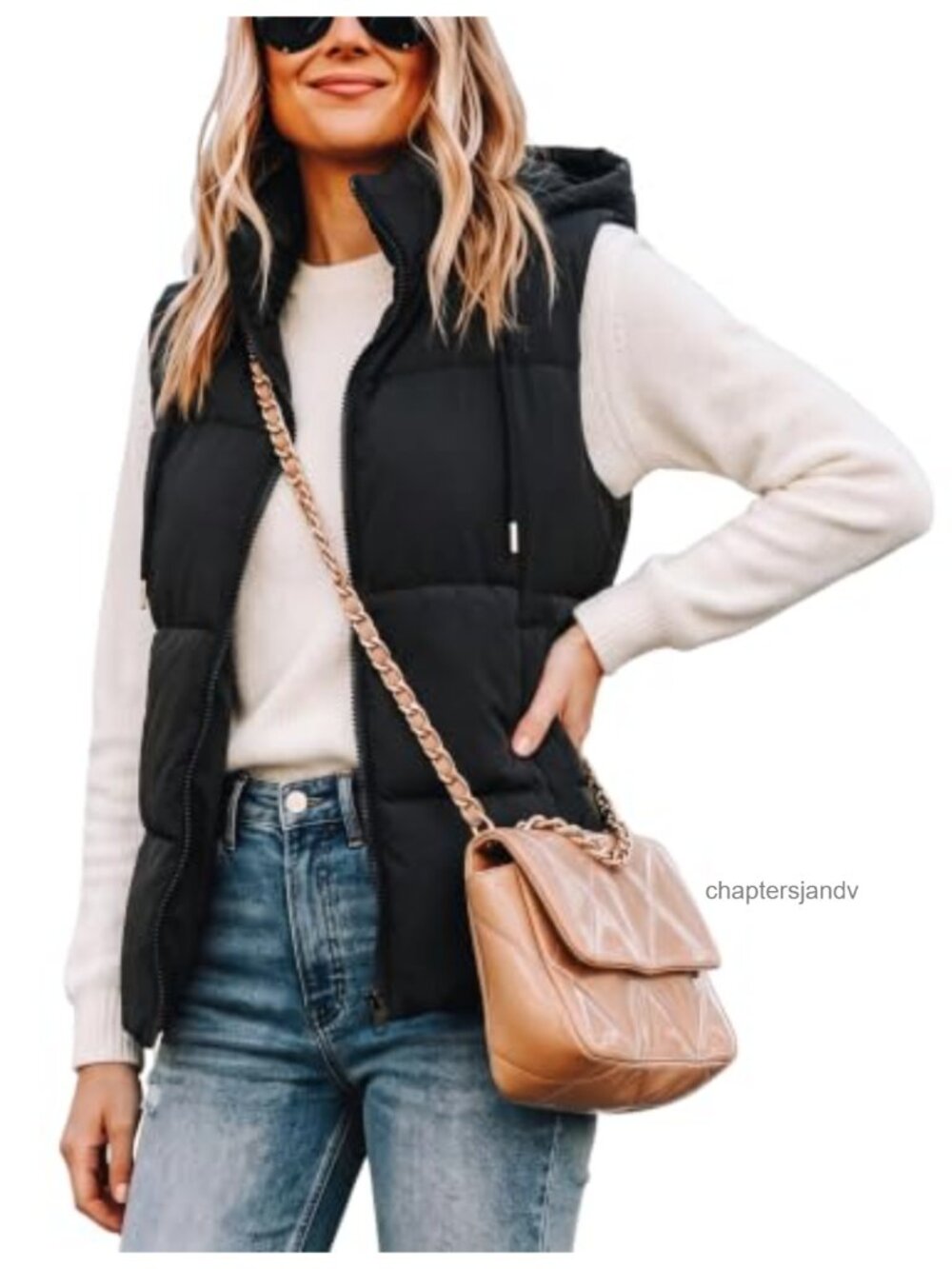 EsheSy Women's Puffer Vest Removable Hood Sleeveless Full Zip Quilted Jacket